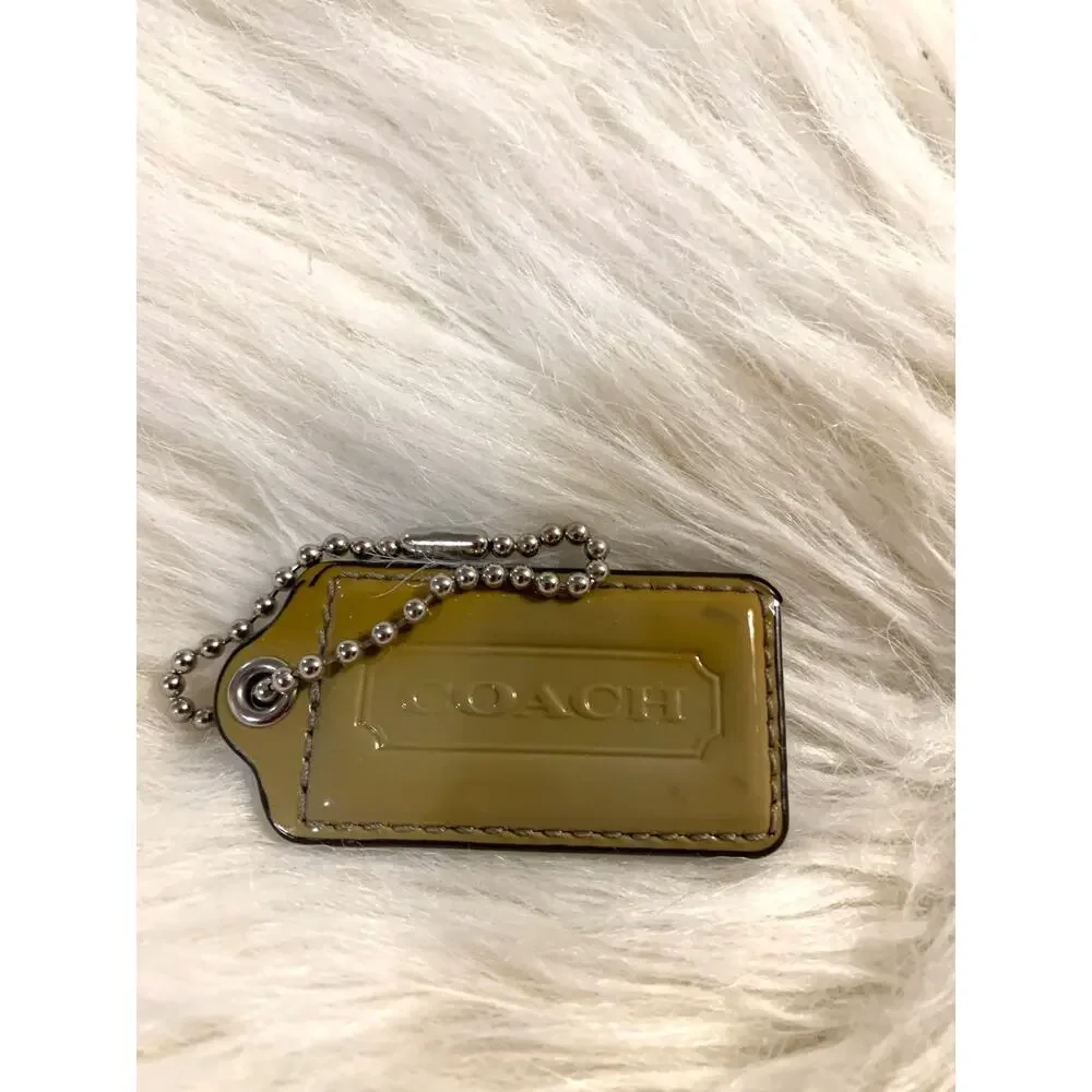 Authentic COACH Grass Green Patent Leathe Lozenge Hang Tag Purse Charm 2.5